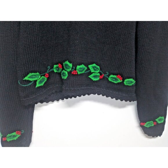 Vintage Bechamel Sweater Womens Sz L Christmas Cardigan Black green red long slv - Picture 10 of 15